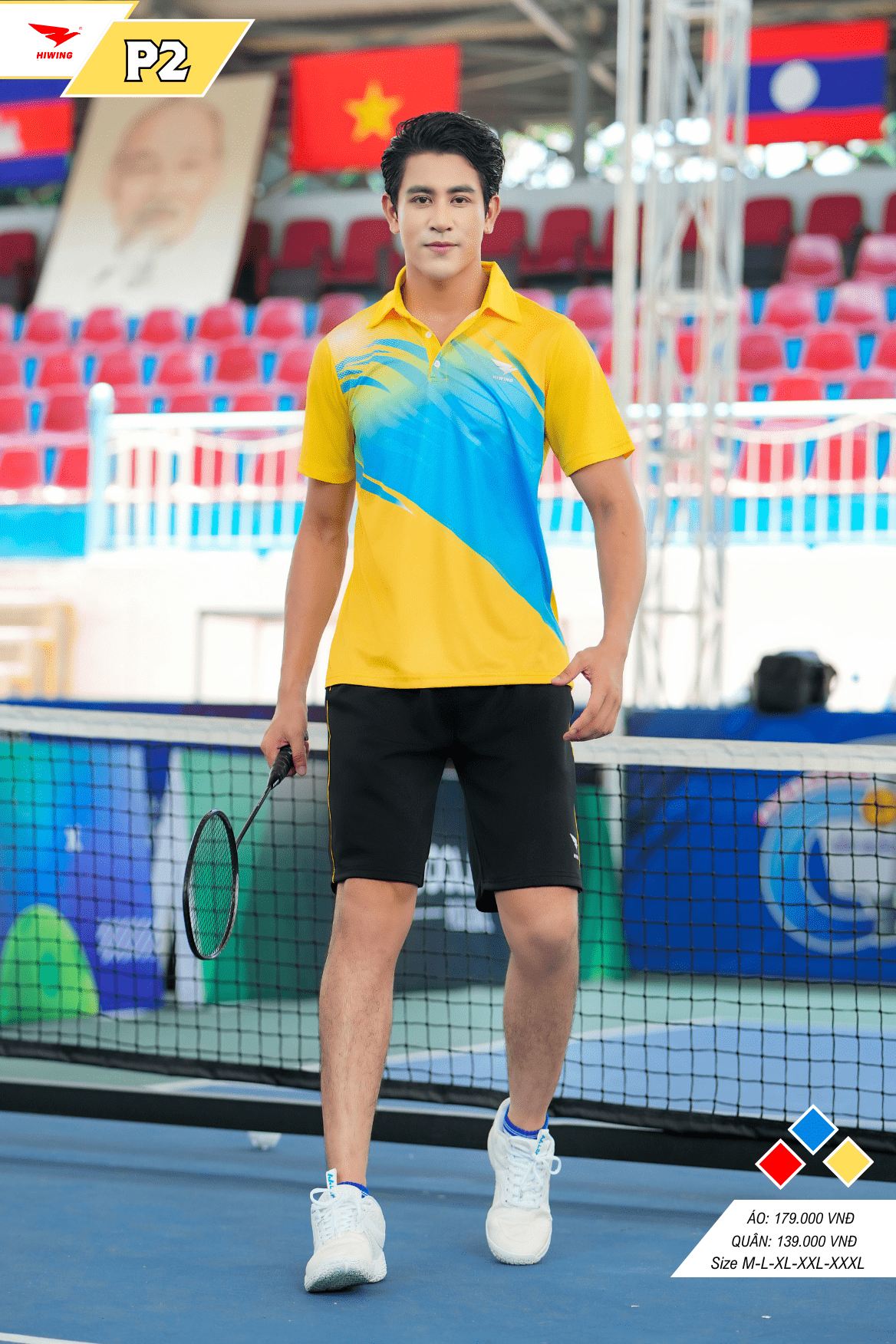 Áo cầu lông Pickleball tenis Nam Hiwing P2 Màu Vàng